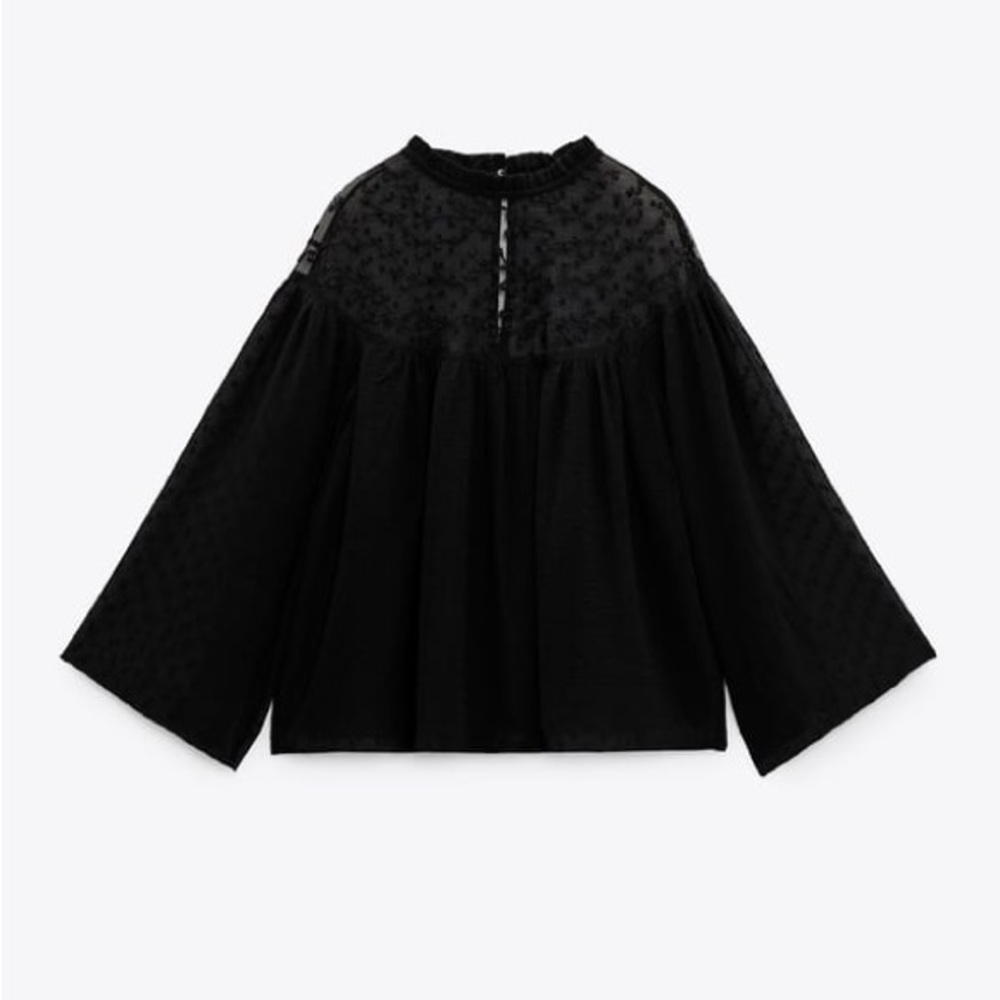 ZARA EMBROIDERED SWISS DOT BLOUSE